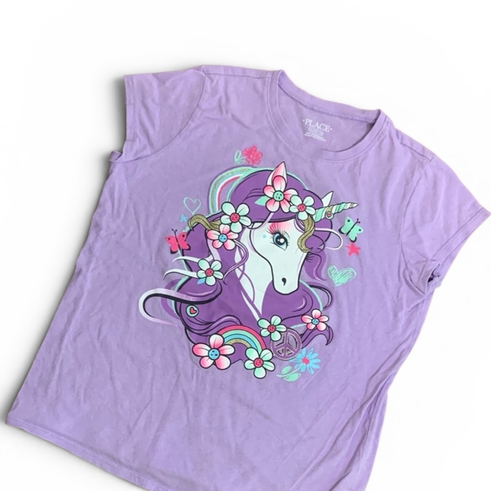 The Children’s Place Girls Purple Unicorn Graphic Tee XL 14-16
